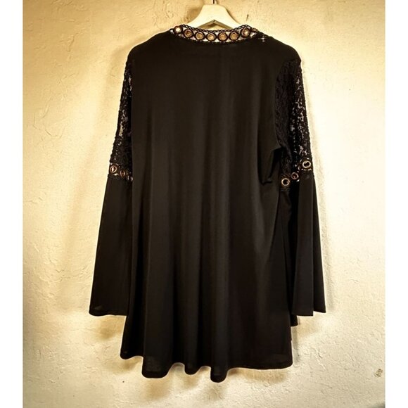 Belldini Womens Plus Size 1X Lace-Trim Cardigan Sweater Open Front Black New - Picture 2 of 9